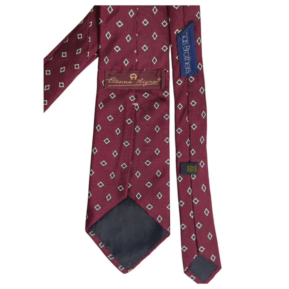 Vintage Etienne Aigner Men's Necktie Tie Red Pattern Geometric 100 %Silk